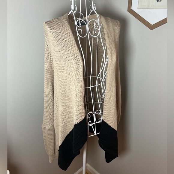 Wooden Ships Womens S/M Cotton Blend Open Cardigan Sweater Tan & Black Open Knit - Picture 1 of 6